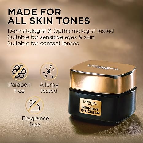 L'Oreal Paris Age Perfect Cell Renewal Midnight Eye Cream, Antioxidant-Rich Under Eye Cream to Treat 8 Signs of Aging, Includes Night Cream Sample