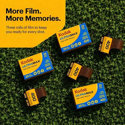 Kodak GC/UltraMax 400 35mm Color Negative Film (3-Pack) – 24 Exposures per Roll, ISO 400, Daylight-Balanced Print Film + TSC Microfiber Cloth