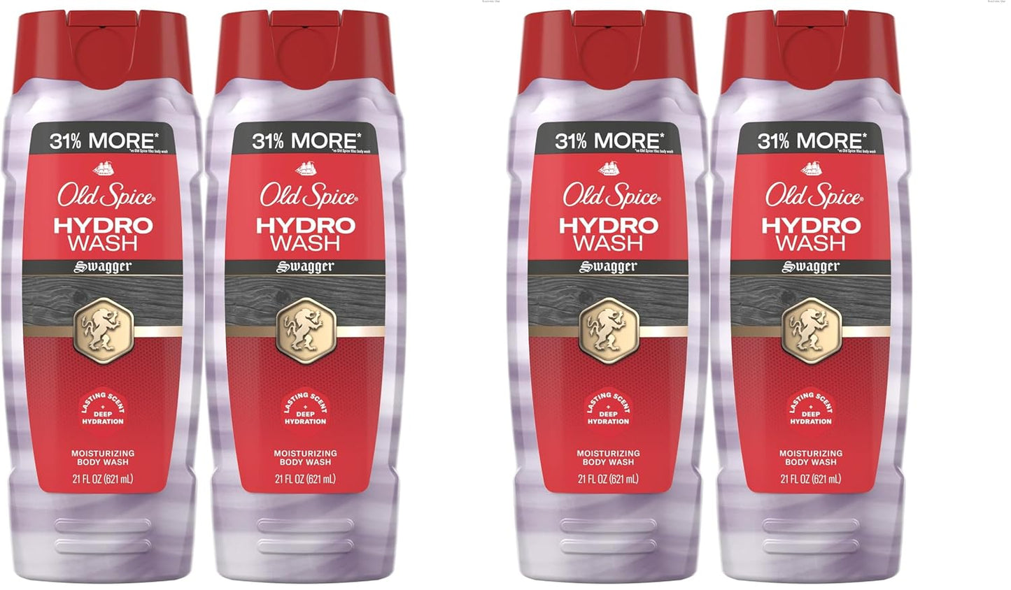 Old Spice Moisturizing Body Wash for Men, Hydro Wash, 2-in-1 Long Lasting Scent & Deep Hydration, 24/7 Shower Fresh, Swagger Scent, 21 oz,2 Count (Pack of 2)