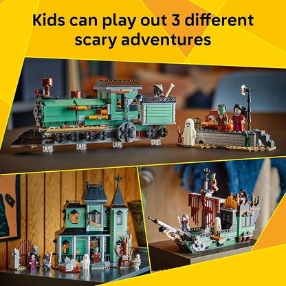 LEGO Creator 3 in 1 Haunted Mansion Building Toy for Kids - Halloween Building Blocks & Learning Toy for Girls & Boys, Ages 9+ - Build a Haunted House, Train, or Ship - Gift for Birthdays - 31167