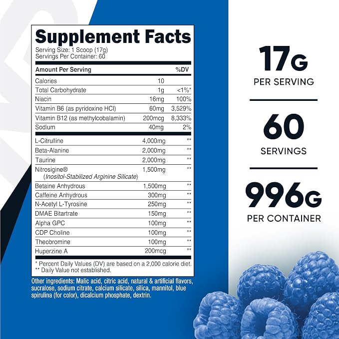 Nutricost Pre-X Xtreme Pre-Workout Complex Powder (Blue Raspberry) 60 Serv