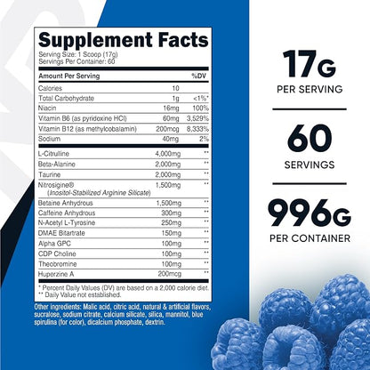 Nutricost Pre-X Xtreme Pre-Workout Complex Powder (Blue Raspberry) 60 Serv
