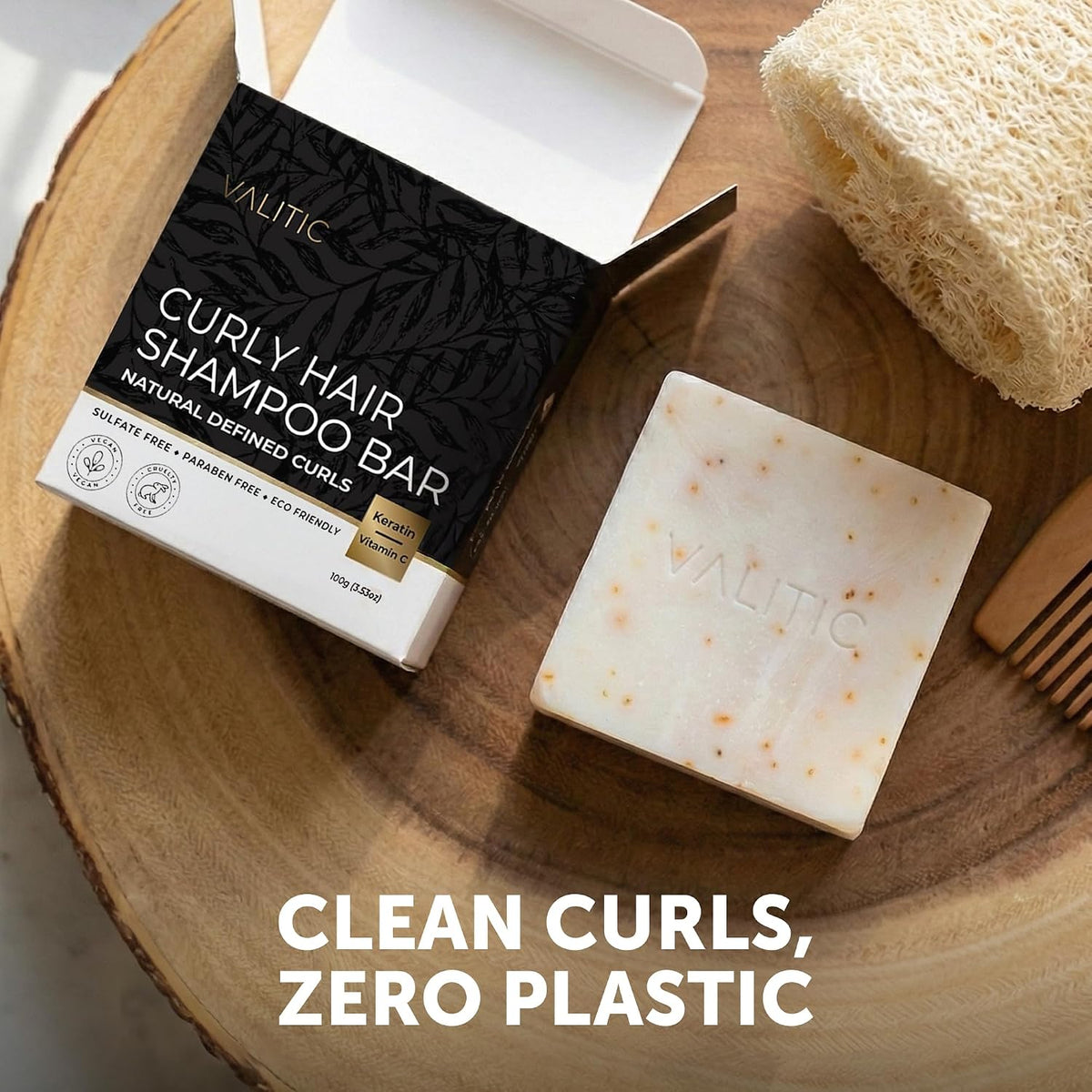 VALITIC Curly Hair Wave Shampoo Bar, Keratin and Biotin Solid Shampoo Bar