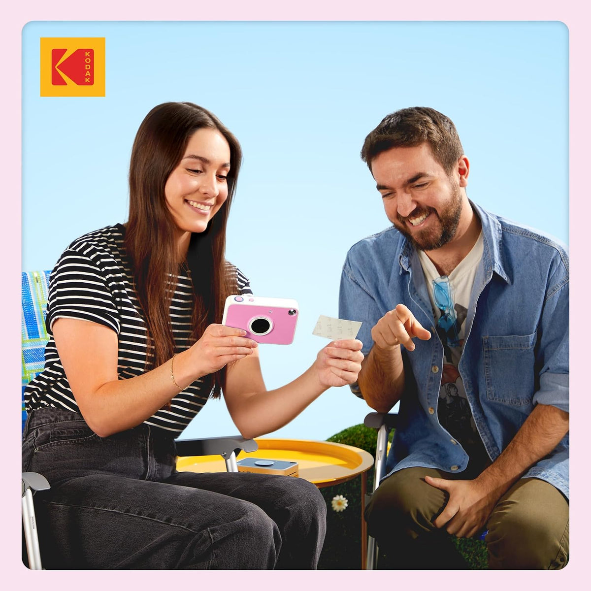 Kodak Printomatic+ Instant Print Digital Camera (Pink) 10MP Portable Camera with Interactive RGB LED Status Indicator, Prints Full-Color Photos on Zink 2x3” Sticky-Backed Photo Paper - Easy & Fun