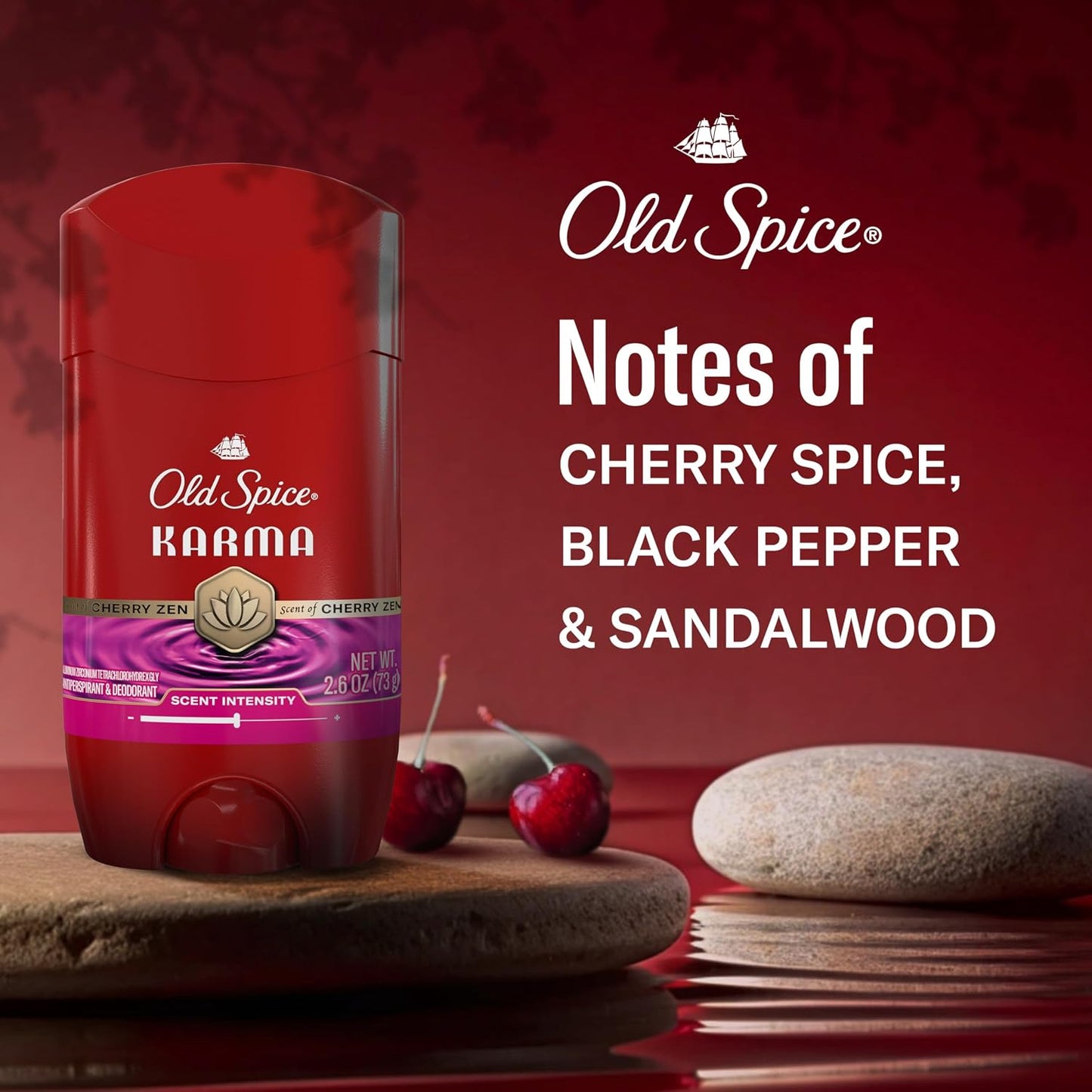 Old Spice Antiperspirant Deodorant for Men, 24/7 Sweat & Odor Protection, 24/7 Signature Scent & Lasting Freshness, Invisible Solid, Karma with Cherry Spice, Black Pepper, & Sandalwood Scent, 2.6 oz