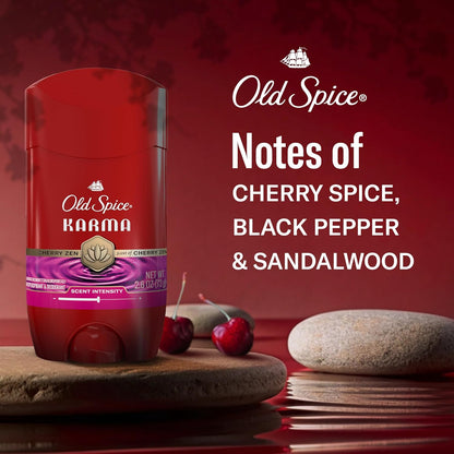 Old Spice Antiperspirant Deodorant for Men, 24/7 Sweat & Odor Protection, 24/7 Signature Scent & Lasting Freshness, Invisible Solid, Karma with Cherry Spice, Black Pepper, & Sandalwood Scent, 2.6 oz