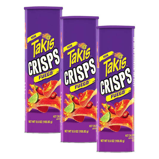 Takis Fuego Crisps - Hot Chili Pepper & Lime Flavored Extreme Spicy Potato Crisps Sharing Size Can (Pack of 3)