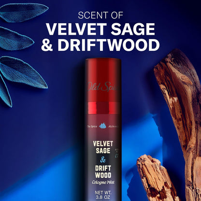 Old Spice Cologne Mist for Men, The Spice Alchemist Collection, 24/7 Cologne Infused Scent, No Trade Off Formula, Free of Parabens & Phthalates, Velvet Sage + Driftwood Scent, 3.8 oz