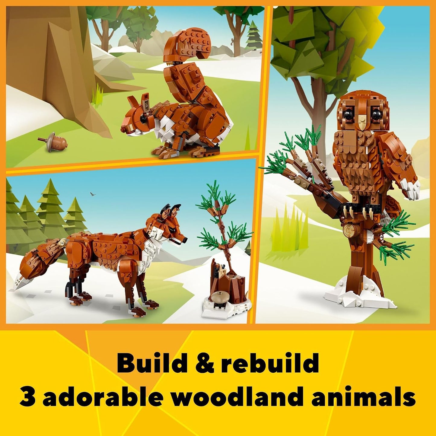 LEGO Creator 3 in 1 Forest Animals Red Fox Toys - Building Toys for Kids, Boys & Girls, Ages 9+ - W/ 3 Building Options into Fox, Owl, or Squirrel - Gift for Birthdays - 31154