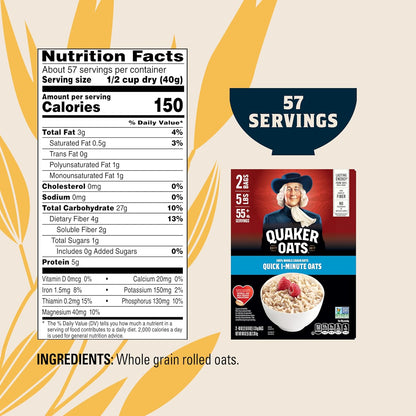 Quaker Quick 1-Minute Oatmeal,Non GMO Project Verified,2.5 Pound,(Pack of 4)