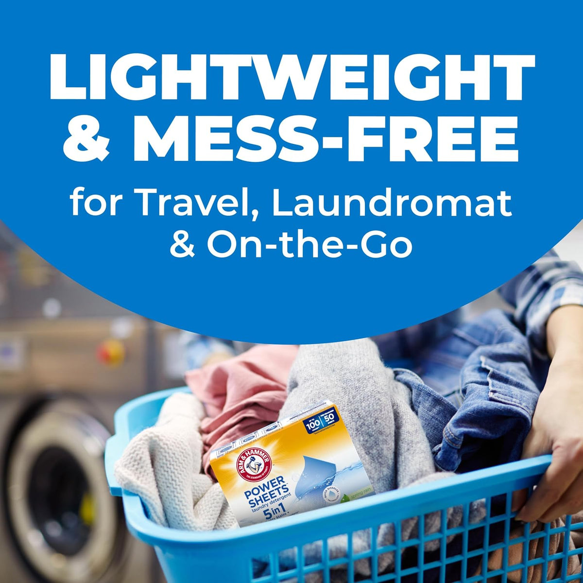 ARM & HAMMER 5-in-1 Power Sheets Laundry Detergent, Spring Rain, 50 Count
