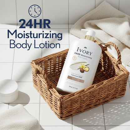 Ivory Hand & Body Lotion + Body Wash Bundle, Vanilla Scent, 24hr Moisturizing & Nourishing Hydration, Repairs and Soothes Extra Dry & Itchy Skin, Made with Shea Butter Blend, 27 fl oz (Pack of 2)