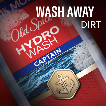 Old Spice Moisturizing Body Wash for Men, Hydro Wash, 2-in-1 Long Lasting Scent & Deep Hydration, 24/7 Shower Fresh, Captain Scent with Ocean Mist & Bergamot, 21 oz (Pack of 4)