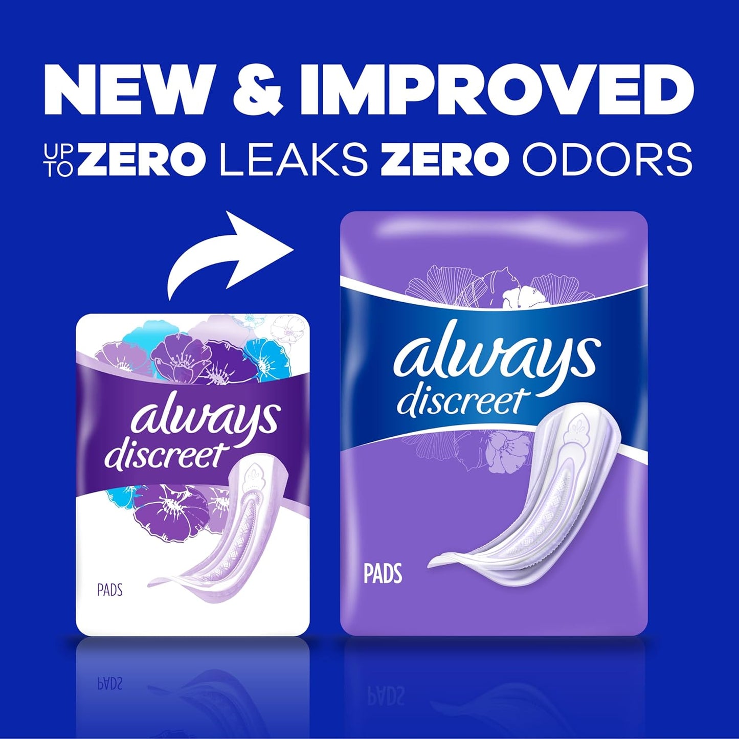 Always Discreet Adult Incontinence Pads for Women, Ultimate Absorbency, Long Length, Postpartum Pads, Up to 100% Bladder Leak Protection, 28 Count