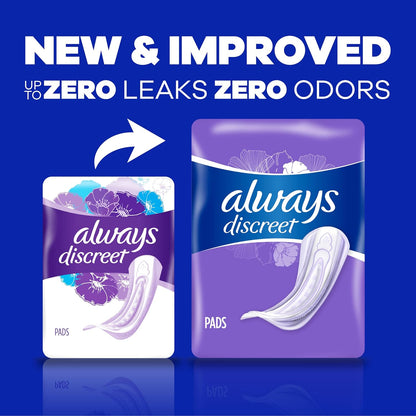 Always Discreet Adult Incontinence Pads for Women, Ultimate Absorbency, Long Length, Postpartum Pads, Up to 100% Bladder Leak Protection, 28 Count