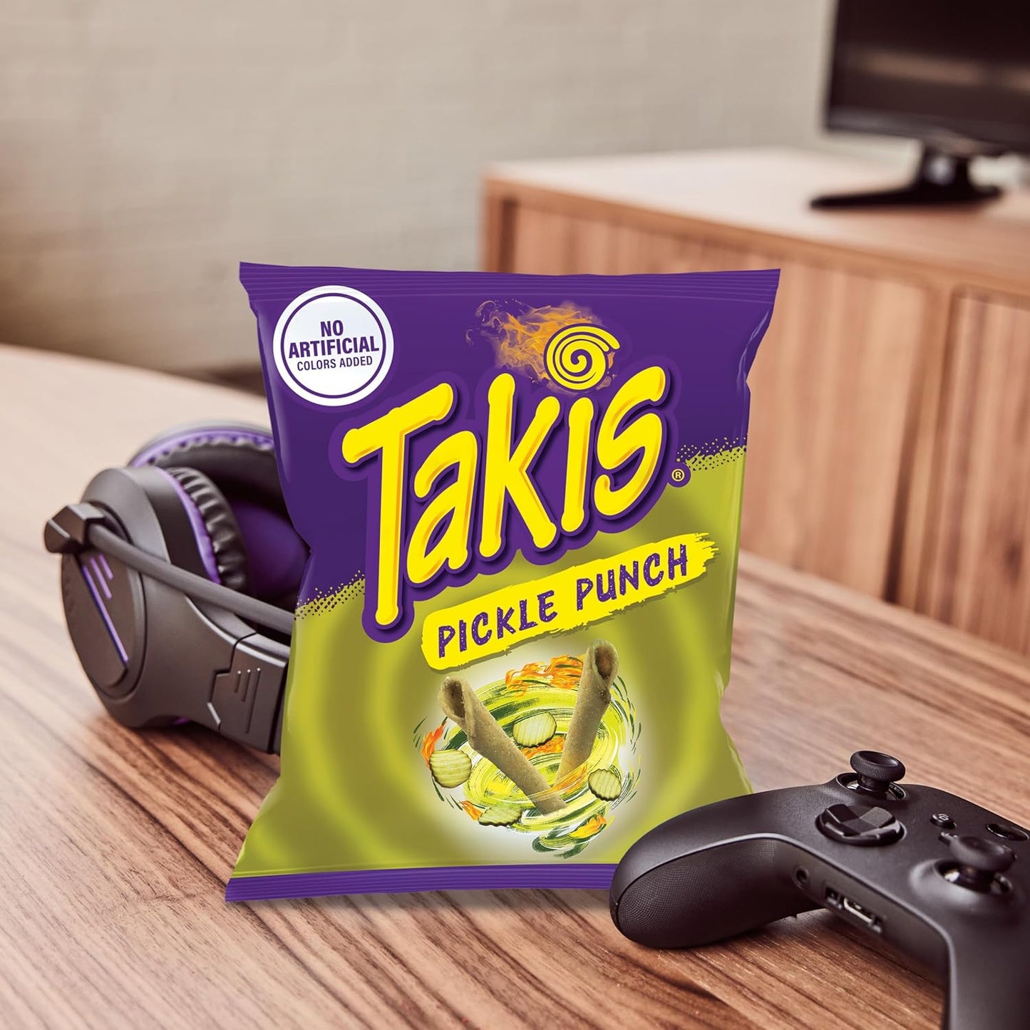Takis Pickle Punch 3.25 oz Snack Size Bag, Spicy Pickle Flavored Rolled Tortilla Chips (Pack of 4)