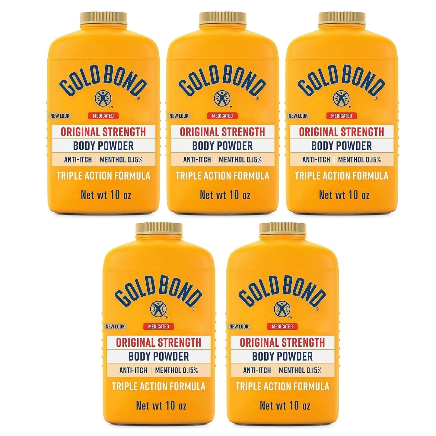 Gold Bond Medicated Powder Triple Action Relief 10 Ounce - Pack of 5 (Talc-Free)