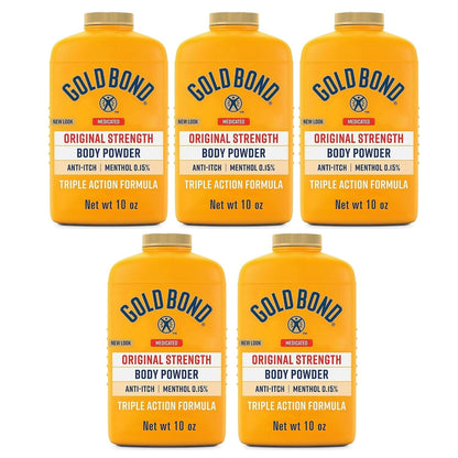 Gold Bond Medicated Powder Triple Action Relief 10 Ounce - Pack of 5 (Talc-Free)