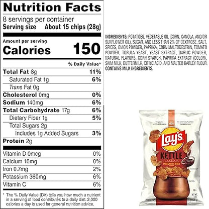 Lay's Kettle Cooked Mesquite Barbecue Flavored Potato Chips, 8 Oz