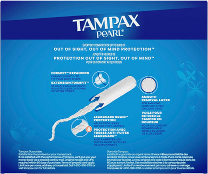 Tampax Pearl Tampons for Women, with LeakGuard Braid, Super Absorbency, Unscented, 50 Count