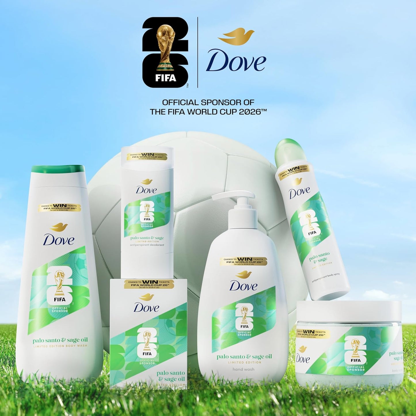 Dove FIFA Beauty Bar Soap 6 Count, Palo Santo & Sage Oil, 3.75 oz I Limited edition moisturizing beauty bar with Palo Santo and Sage Oil for soft, smooth skin