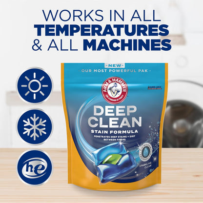 ARM & HAMMER Deep Clean Stain Formula Laundry Detergent Paks, 21 Count