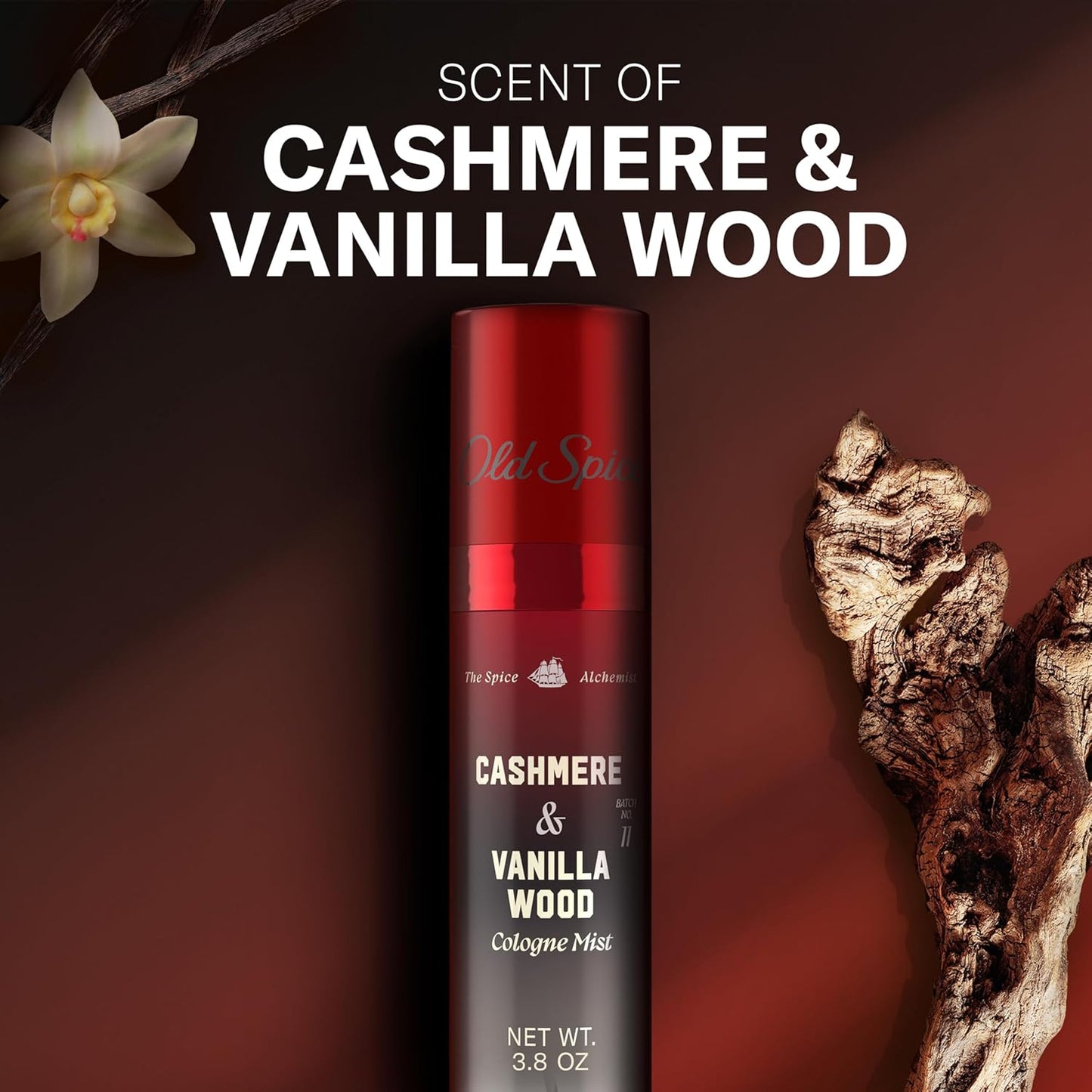 Old Spice Cologne Mist for Men, The Spice Alchemist Collection, 24/7 Cologne Infused Scent, No Trade Off Formula, Free of Parabens & Phthalates, Cashmere + Vanilla Wood Scent, 3.8 oz