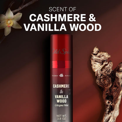 Old Spice Cologne Mist for Men, The Spice Alchemist Collection, 24/7 Cologne Infused Scent, No Trade Off Formula, Free of Parabens & Phthalates, Cashmere + Vanilla Wood Scent, 3.8 oz