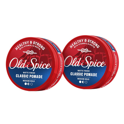Old Spice Classic Pomade for Men, Healthy & Strong with Vitamin E & Biotin, Men's Hair Styling Pomade, Medium Hold, Matte Finish, 2.22 oz, Twin Pack
