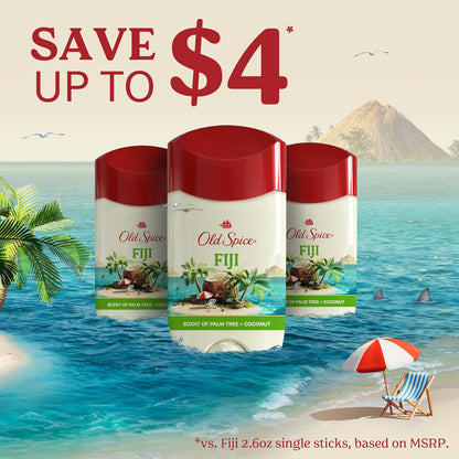 Old Spice Dry Feel Antiperspirant Deodorant for Men, 24/7 Freshness, 24/7 Sweat & Odor Protection, Gentle on Skin with Skin Conditioners, Fiji with Palm Tree + Coconut Scent, 2.6 oz (Pack of 3)