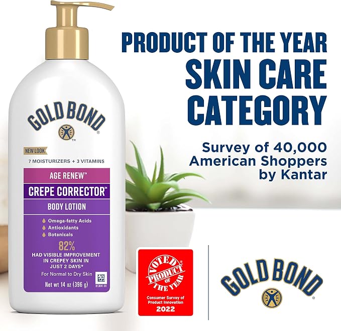 Gold Bond Age Renew Crepe Corrector Body Lotion, Replenishing & Smoothing Formula, 14 oz. & Age Renew Retinol Overnight Body & Face Lotion, With Retinol & Peptide Complex, 7 oz.
