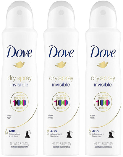 Dove Dry Spray Antiperspirant - Invisible - Sheer Fresh - Net Wt. 3.8 OZ (107 g) Per Can - Pack of 3 Cans