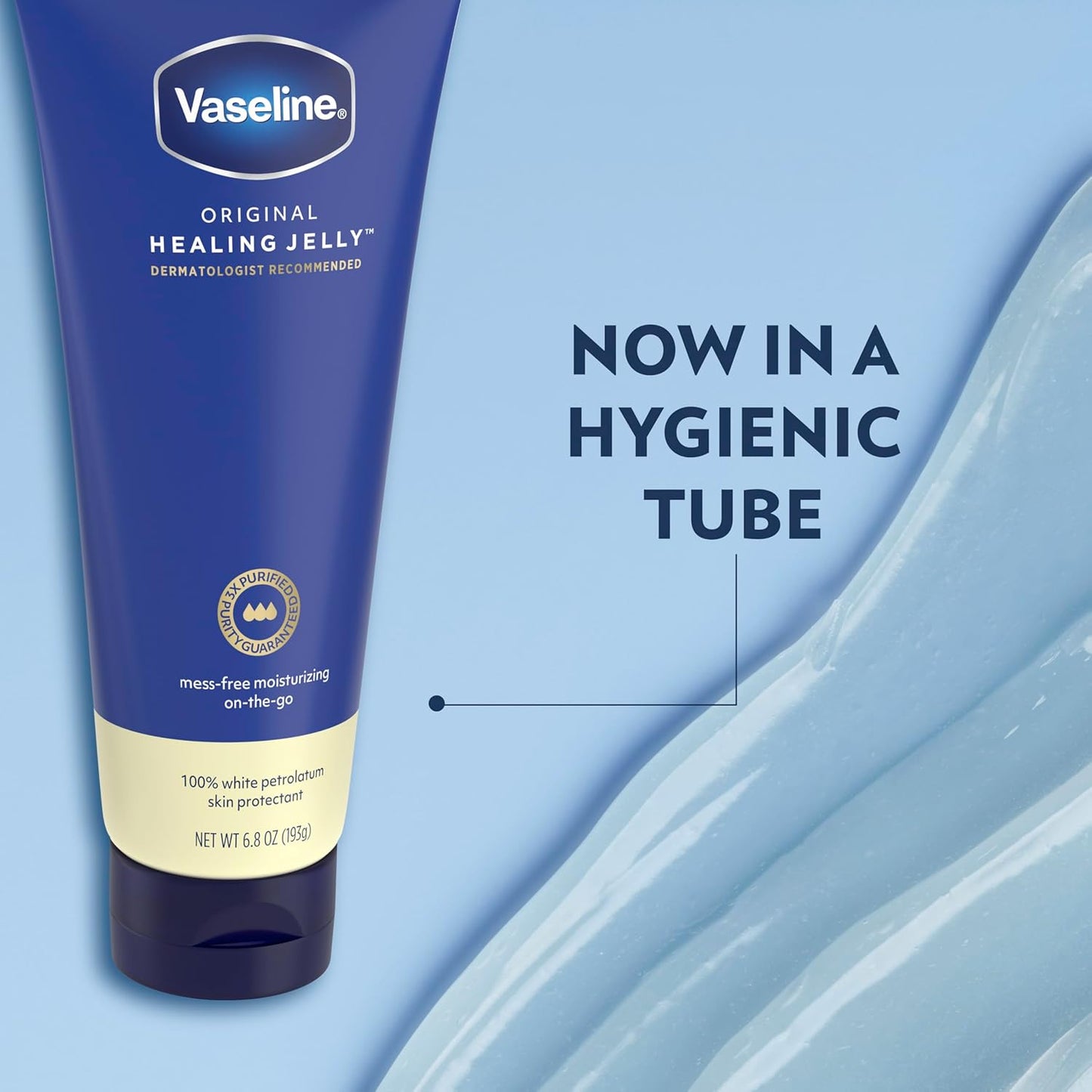 Vaseline Original Healing Jelly 100% White Petrolatum Skin Protectant 1 ct for Mess-Free Moisturizing On-the-Go, with 3x Purified Purity-Guaranteed Formula, 6.8 OZ