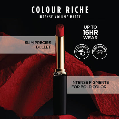 L'Oreal Paris Colour Riche Intense Volume Matte Lipstick, Lip Color Infused with Hyaluronic Acid for up to 16hr All Day Comfort, Le Rose Activist, 0.06 oz