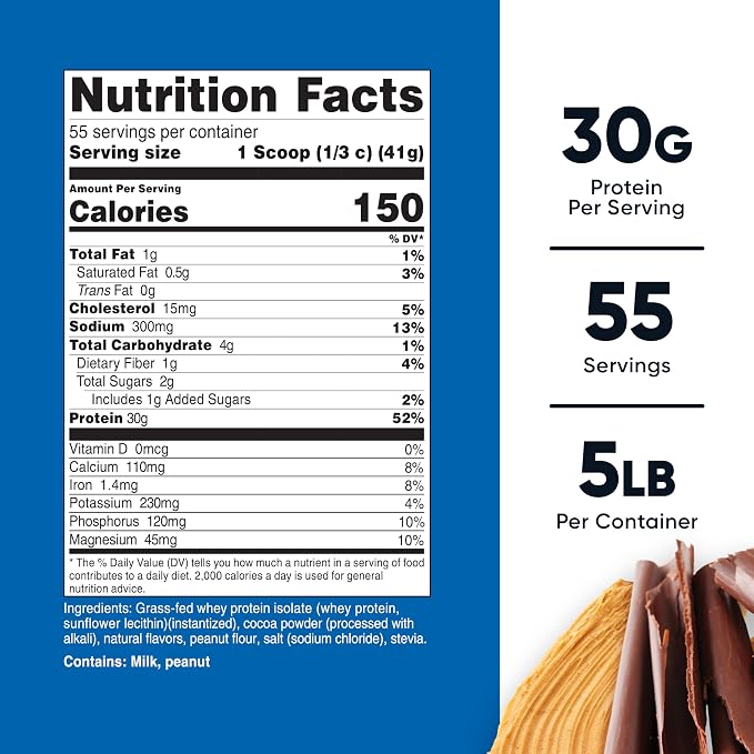 Nutricost Grass-Fed Whey Protein Isolate (Chocolate Peanut Butter) 5LBS