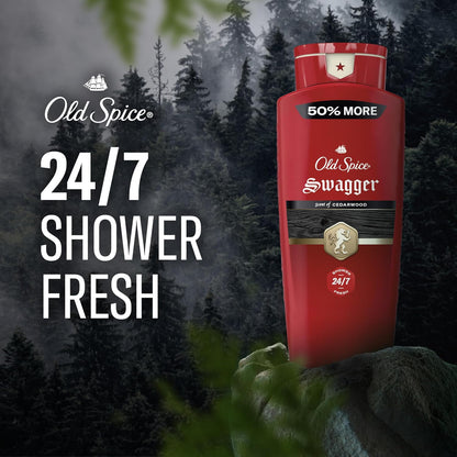 Old Spice Refreshing Body Wash for Men, 3X Defense, 24/7 Shower Fresh with Long Lasting Scent, Red Collection, Swagger with Cedarwood Scent, 24 oz (Pack of 2)