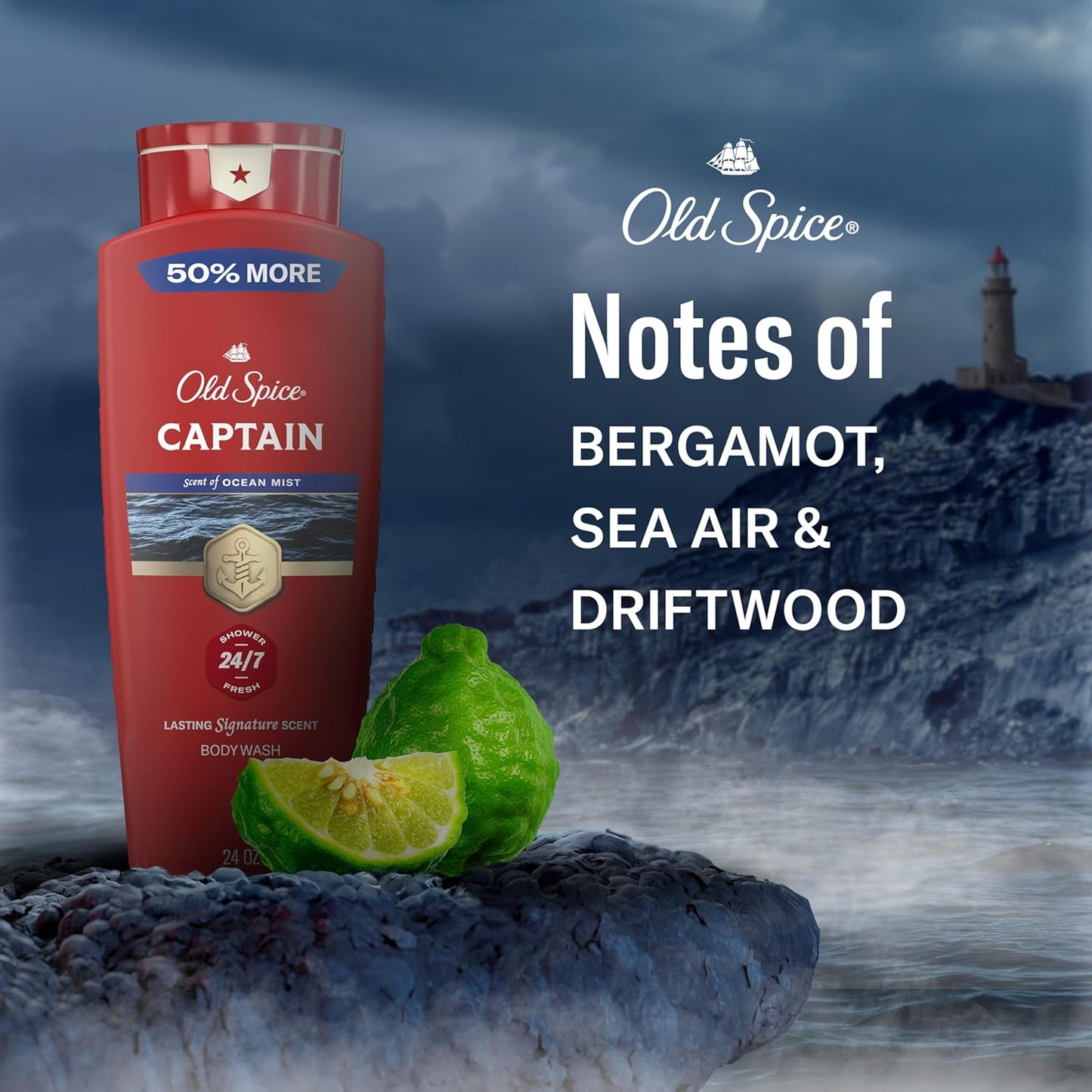 Old Spice Refreshing Body Wash for Men, 3X Defense, 24/7 Shower Fresh with Long Lasting Scent, Red Collection, Captain with Bergamot Scent, 24 oz (Pack of 4)