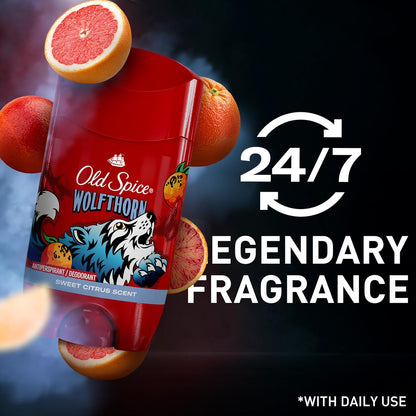 Old Spice Aluminum Free Deodorant for Men, 24/7 Odor Protection, 24/7 Freshness & Lasting Scent, Goes on Clear, Wolfthorn with Sweet Citrus Scent, 2.6 oz