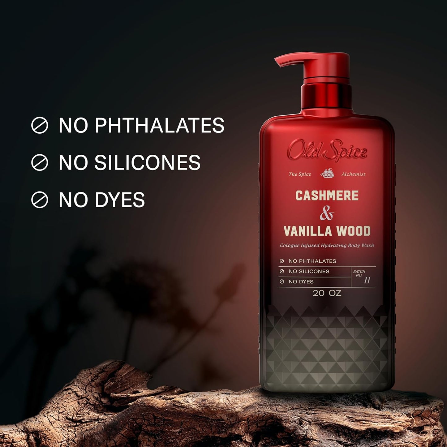 Old Spice Body Wash for Men, The Spice Alchemist Collection, 24/7 Cologne Infused Hydration, No Trade Off Formula, Free of Phthalates Silicones & Dyes, Cashmere + Vanilla Wood Scent, 20 oz