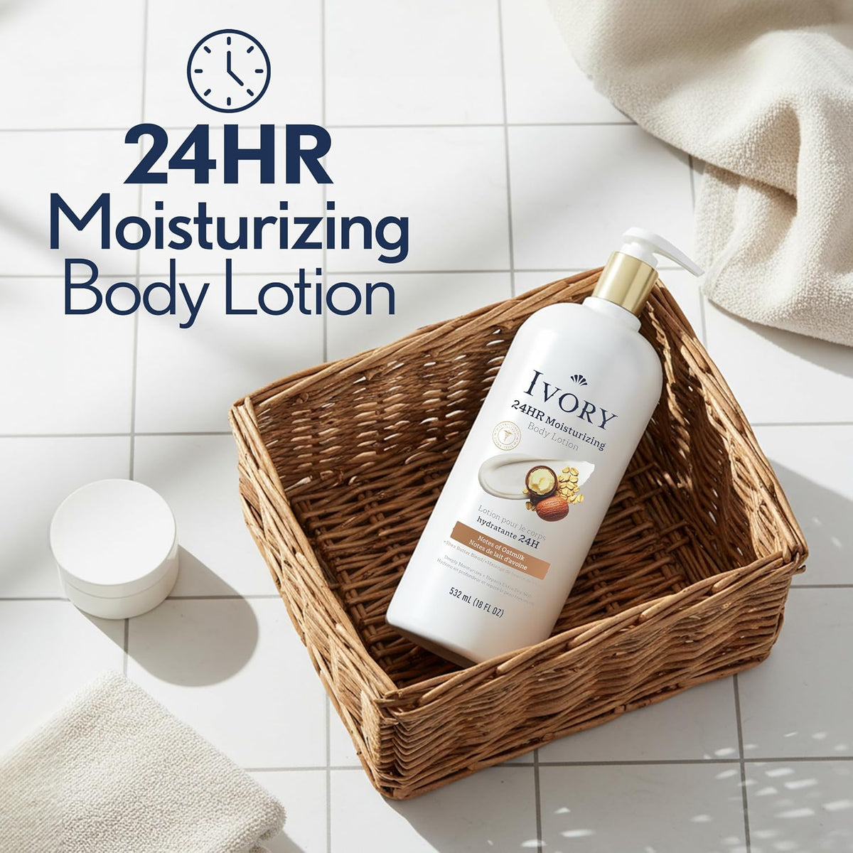 Ivory Hand & Body Lotion, 24hr Moisturizing, Repairs Extra Dry Skin, All Day Hydration, Lightweight Formula, Absorbs Instantly, Perfect for Daily Use, Shea Butter Blend, Oatmilk Scent, 18 fl oz