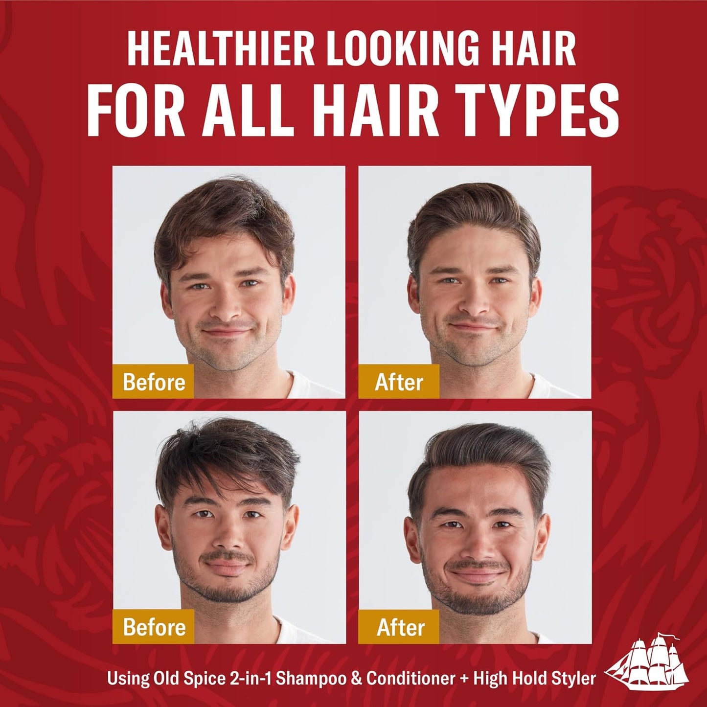 Old Spice Mens 2-in-1 Shampoo and Conditioner Set, Bearglove, For All Hair Types, Healthier, Fuller, More Moisturized Looking Hair, 13.5 fl oz Each (Pack of 6)