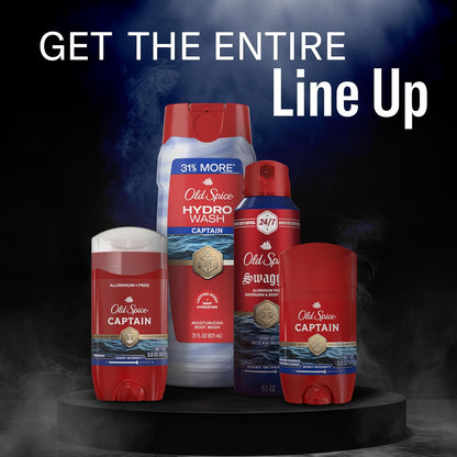 Old Spice Moisturizing Body Wash for Men, Hydro Wash, 2-in-1 Long Lasting Scent & Deep Hydration, 24/7 Shower Fresh, Captain Scent with Ocean Mist & Bergamot, 21 oz (Pack of 4)
