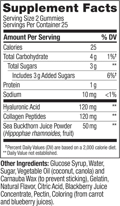 OLLY Glowing Skin Gummy, Hydrated & Youthful Skin,* Hyaluronic Acid, Collagen Peptides, Sea Buckthorn, Plump Berry Flavor, 25 Day Supply - 50 Count (Pack of 2)