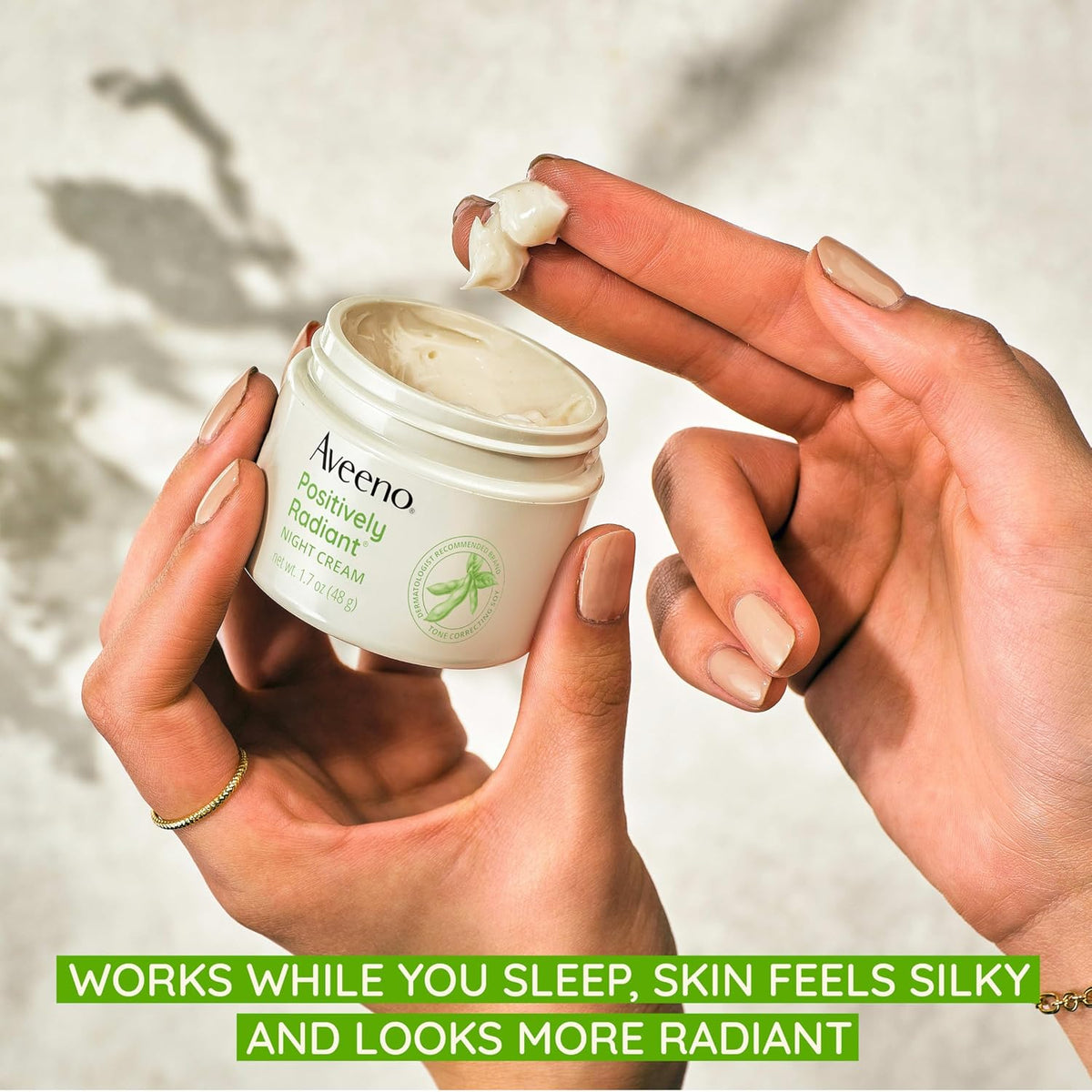 Aveeno Positively Radiant Moisturizing Face & Neck Night Cream with Tone Correcting Soy & Niacinamide,Night Cream Targets Dull Skin-& Evens Skin Tone-& Texture,Hypoallergenic,1.7 oz,(Pack of 2)
