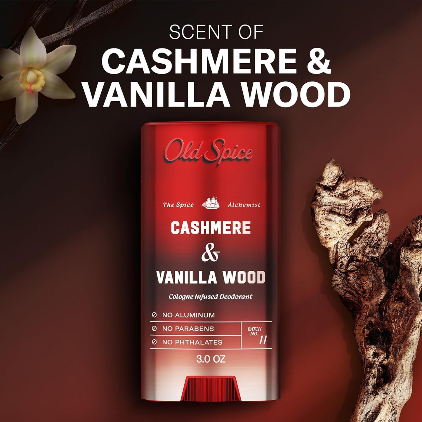 Old Spice Aluminum Free Deodorant for Men, The Spice Alchemist Collection, 24/7 Cologne Infused Scent, No Trade Off Formula, Free of Parabens & Phthalates, Cashmere + Vanilla Wood Scent, 3.0 oz