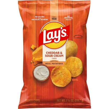 Lay's Potato Chips, Cheddar & Sour Cream Flavored Snacks, 7.75oz Bag