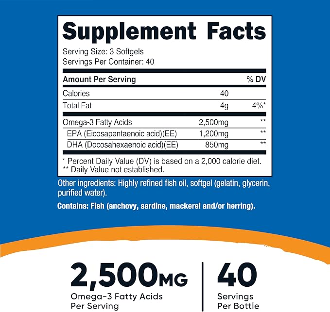 Nutricost Omega 3 Fish Oil (2500MG) 120 Softgels, 40 Servings