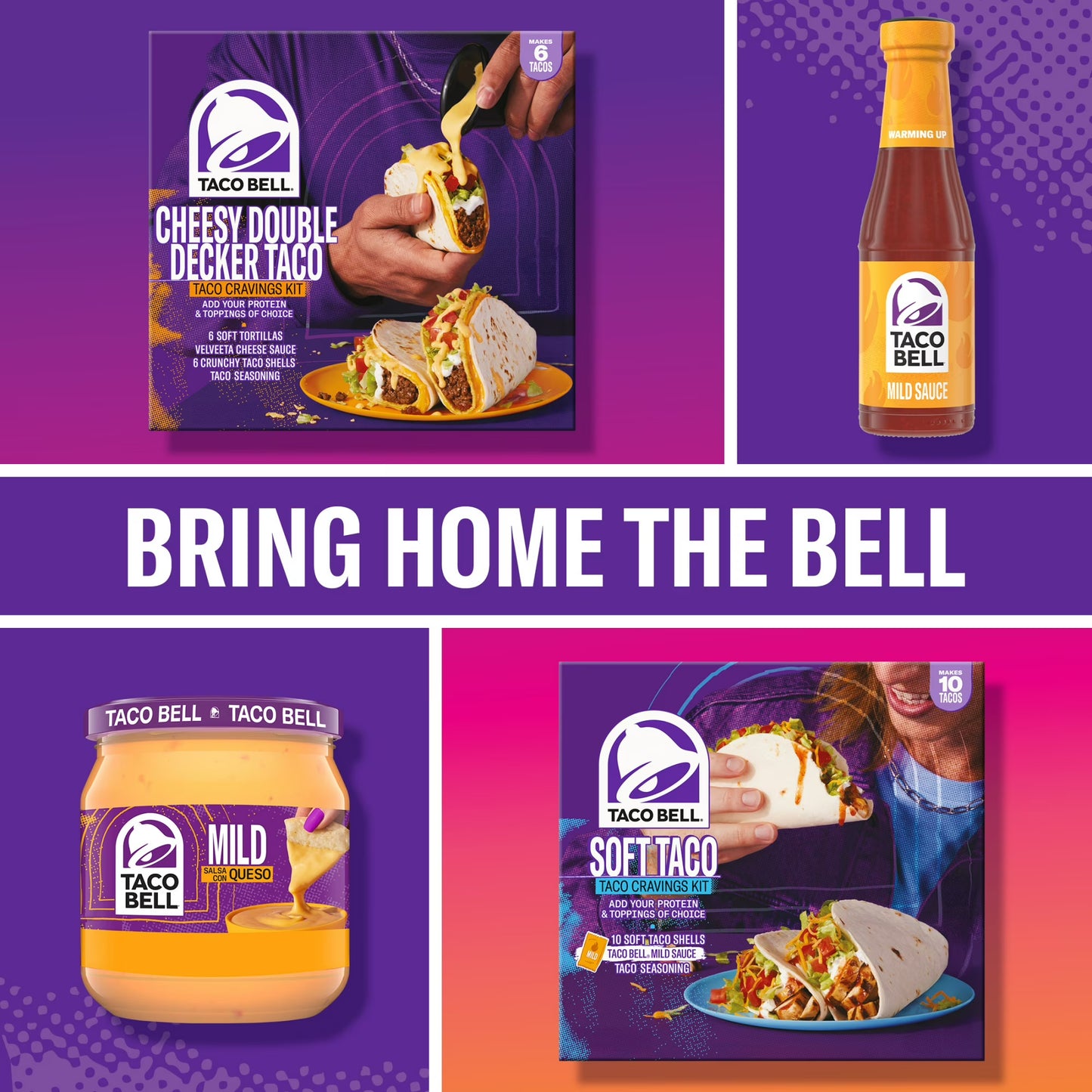 (3 pack) Taco Bell Soft Taco Cravings Kit with 10 Soft Tortillas, Taco Bell Mild Sauce & Seasoning, 14.8 oz Box
