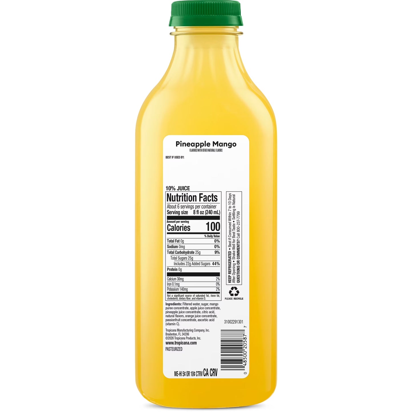 Tropicana Refreshers Pineapple Mango Juice Drink Real Fruit Juice, 46 fl oz