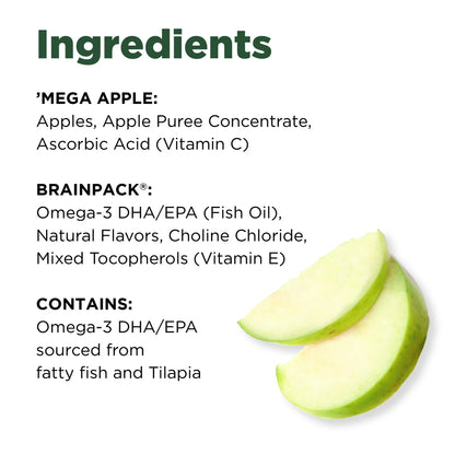 (2 pack) Brainiac Brain Squeezers Applesauce with Omega-3s, Apple, No Sugar Added, 3.2 oz, 10 Ct